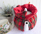 Christmas Colors Plaid Tea Cozy Padded Tea Cosy Gold Metallic Handmade Reversible