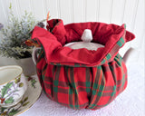 Christmas Colors Plaid Tea Cozy Padded Tea Cosy Gold Metallic Handmade Reversible