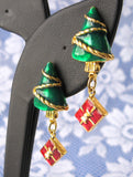 Christmas Dangle Earrings Enamel Christmas Dangling Trees Packages Posts