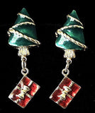 Christmas Dangle Earrings Enamel Christmas Dangling Trees Packages Posts