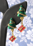 Christmas Dangle Earrings Enamel Christmas Dangling Trees Packages Posts