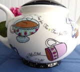 Time For Tea Teapot Large Bella Casa by Ganz Teacups Polka Dots 32 Ounces