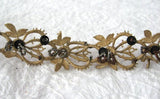 Beaded Tatted Lace Trim Antique Steel Cut Beads Tan Lace Dress Trim 1890s Mourning