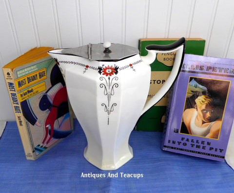 Art Deco Shelley Red Daisy Queen Anne Hot Water Teapot 1930s Red Enamel
