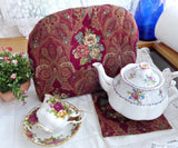 Tea Cozy Red Paisley Floral Padded US Artisan Made New With Trivet Cosy