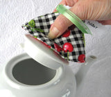 Teapot Lid Holder Padded Lid Knob Holder Cherries Green With Polka Dots