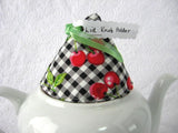 Teapot Lid Holder Padded Lid Knob Holder Cherries Green With Polka Dots