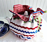 Ric Rac Pattern Tea Set Tea Cozy Cherries Ric Rac Red Plaid USA Handmade Large Cosy Warmer ...