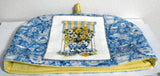 Tea Cozy Padded With Cross Stitch Teacups Blue White Yellow Artisan Made USA