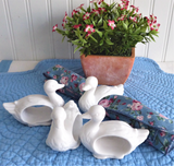 Goose Duck Napkin Ring Set Of 4 White Porcelain Figural Birds 1990s Charming
