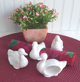 Goose Duck Napkin Ring Set Of 4 White Porcelain Figural Birds 1990s Charming