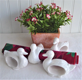 Goose Duck Napkin Ring Set Of 4 White Porcelain Figural Birds 1990s Charming