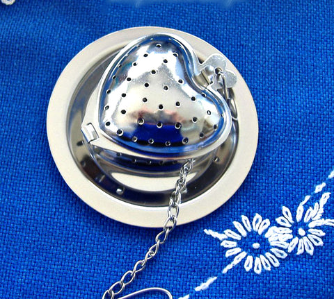 Heart Shape Tea Diffuser Infuser With Chain And Tray New Tea Steeper Stainless Steel
