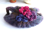 Hand Knit Tea Cozy Applied Flowers Cosy Knitted Brown Green Variegated Medium Stretchy