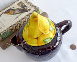 Padded Lid Knob Holder Lemons Teapot Lid Holder Yellow Ditzy Floral Inside