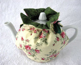 Tea Cozy Yellow Floral Green Padded Reversible USA Handmade Cosy