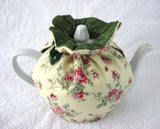 Tea Cozy Yellow Floral Green Padded Reversible USA Handmade Cosy
