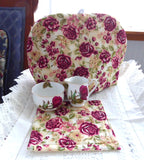Tea Cozy Burgundy Roses Padded US Hand Made New With Trivet