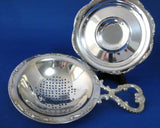 Tea Strainer With Base Silver Plate 3 Ball Feet 2 Piece Silver Plate Elegant Heart Handle