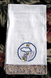 Tea Towel Hand Made Embroidered Teacup Silver Cloth Dish Towel USA  Artisan