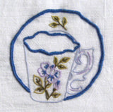 Tea Towel Hand Made Embroidered Teacup Silver Cloth Dish Towel USA  Artisan
