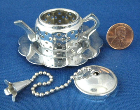Teapot Shape Tea Infuser Chrome With Tray In Box New Tea Leaf Diffuser