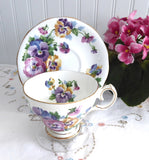 Pansies Queen Anne English Cup And Saucer 1950s Pink Blue Lavender Spring Melody