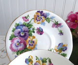 Pansies Queen Anne English Cup And Saucer 1950s Pink Blue Lavender Spring Melody