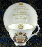 Queen Elizabeth II Diamond Jubilee Cup And Saucer English Bone China 2012 - Antiques And Teacups - 3