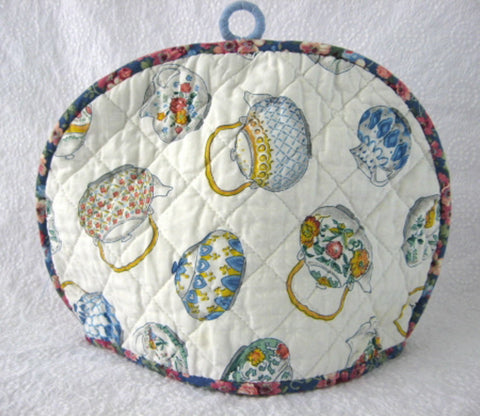 Tea Cozy Padded Teapots Cream Sugar Chintz Binding Hand Made 1960s - Antiques And Teacups - 1