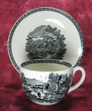 Wedgwood Cup And Saucer Lugano Black Transferware Italian Scene 1960s - Antiques And Teacups - 1