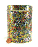 Floral Chintz Tea Caddy Tea Tin Cylinder Made In Italy 1980s Metallic Gold - Antiques And Teacups - 1