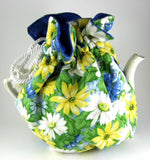 Daisies Tea Cozy Padded White Cord And Blue lining USA Handmade