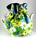 Daisies Tea Cozy Padded White Cord And Blue lining USA Handmade