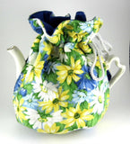 Daisies Tea Cozy Padded White Cord And Blue lining USA Handmade