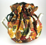 Tea Cozy Reversible Padded Autumn Leaves Green Cord And Green lining USA Handmade