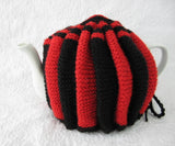 Tea Cozy Red And Black English Hand Knitted Stretchy 1950s Tea Cosy - Antiques And Teacups - 2