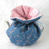 Tea Cozy Padded Blue And Pink Floral Reversible USA Handmade Cosy - Antiques And Teacups - 1