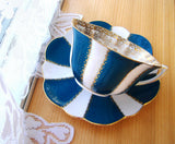 Cup And Saucer Shelley Teal And White Stratford Gold Overlay Border Drake's Neck 1964-1966 - Antiques And Teacups - 4