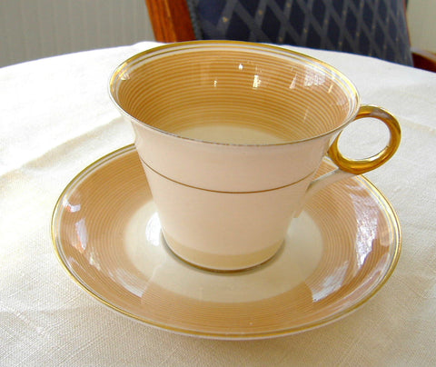 Shelley Regent Art Deco Cup And Saucer 1930s Swirls Brown White Gold - Antiques And Teacups - 1