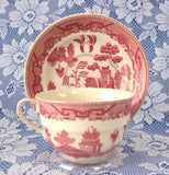 Cup And Saucer Willow Red Transferware England Ridgway Old Willow 1890s - Antiques And Teacups - 2