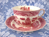 Cup And Saucer Willow Red Transferware England Ridgway Old Willow 1890s - Antiques And Teacups - 3