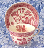 Cup And Saucer Willow Red Transferware England Ridgway Old Willow 1890s - Antiques And Teacups - 4