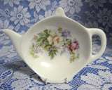 Teapot Shape Tea Bag Caddy Royal Patrician Aurora White Rose Bouquet Bone China - Antiques And Teacups - 1