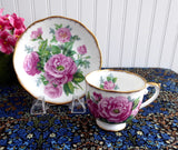 Roslyn Crimson Glory Cup And Saucer Roses Brush Gold Trim 1950s English Bone China