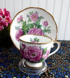 Roslyn Crimson Glory Cup And Saucer Roses Brush Gold Trim 1950s English Bone China