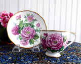 Roslyn Crimson Glory Cup And Saucer Roses Brush Gold Trim 1950s English Bone China