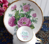 Roslyn Crimson Glory Cup And Saucer Roses Brush Gold Trim 1950s English Bone China