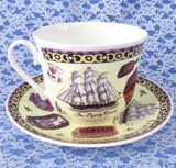 Tea Roy Kirkham Breakfast Size Cup And Saucer English Bone China New Flying Cloud - Antiques And Teacups - 1