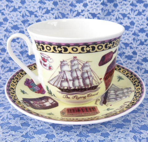 Tea Roy Kirkham Breakfast Size Cup And Saucer English Bone China New Flying Cloud - Antiques And Teacups - 1